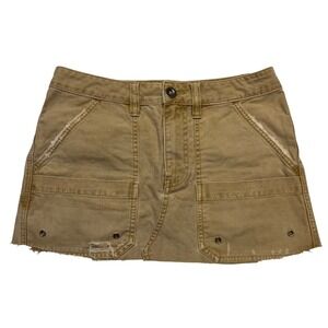 Free People Khaki Tan Utility Cargo Distressed Raw Hem Micro Mini Skirt Size 26